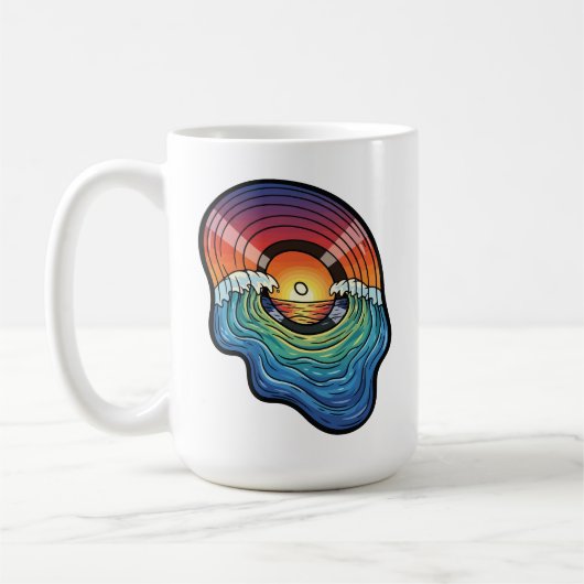 Mug esthétique vinyle vague coucher de soleil rétro (Gauche)