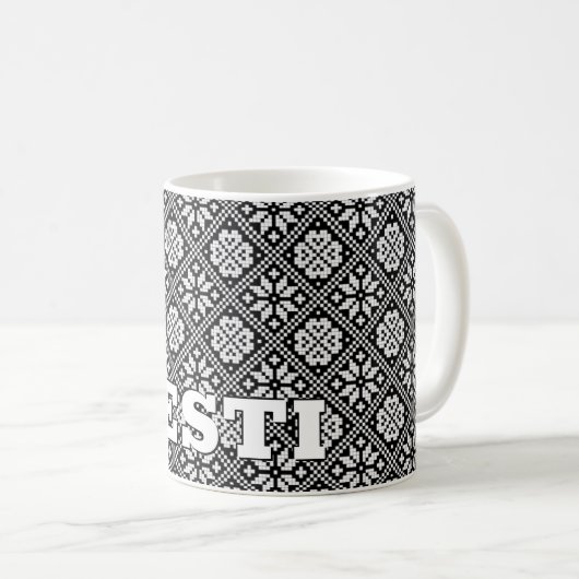 Mug Estonie Motif de Tricot noir blanc ethnique Eesti (Devant droit)