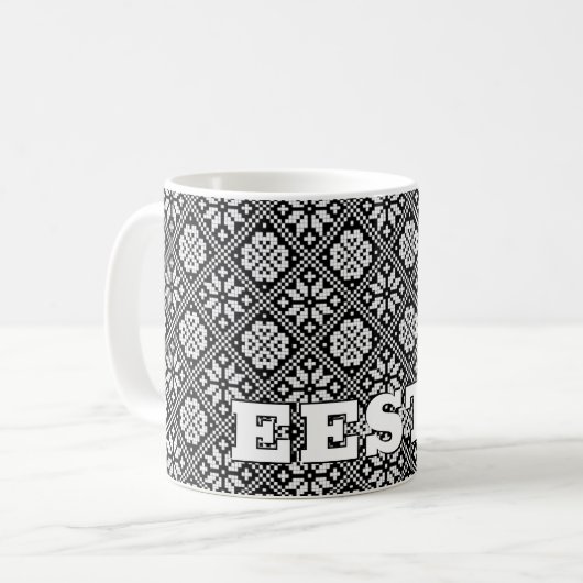 Mug Estonie Motif de Tricot noir blanc ethnique Eesti (Devant gauche)