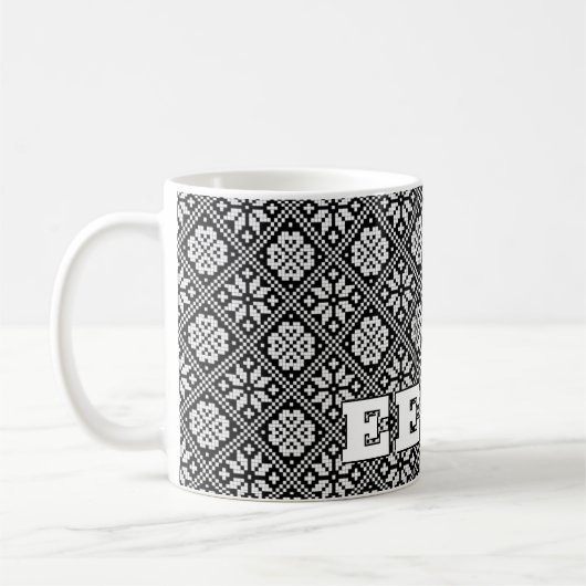 Mug Estonie Motif de Tricot noir blanc ethnique Eesti (Gauche)
