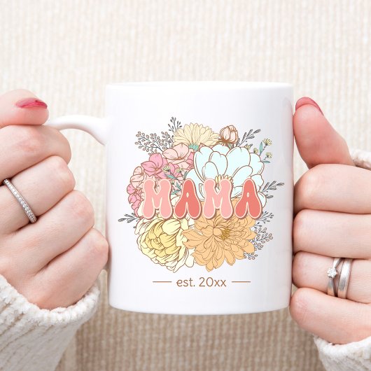 Mug Etabli Mama Retro Floral Pastel Nouveau texte mama