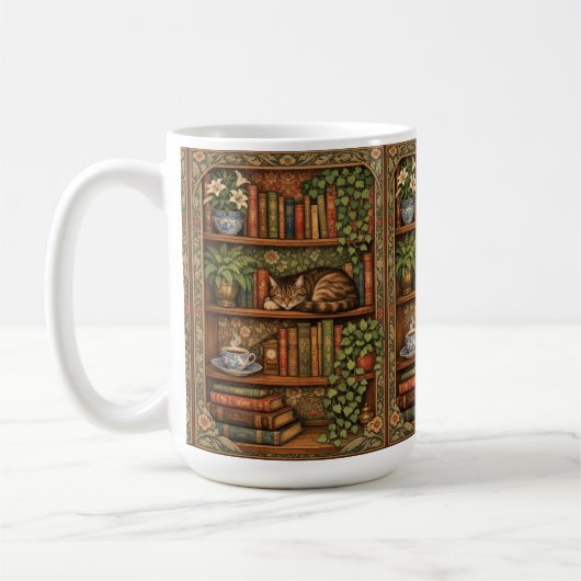 Mug Étagère vintage avec chat et café (Gauche)