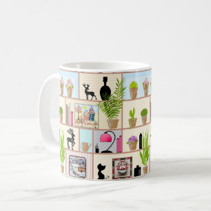 Mug Étagères avec fleurs, livres et décorations