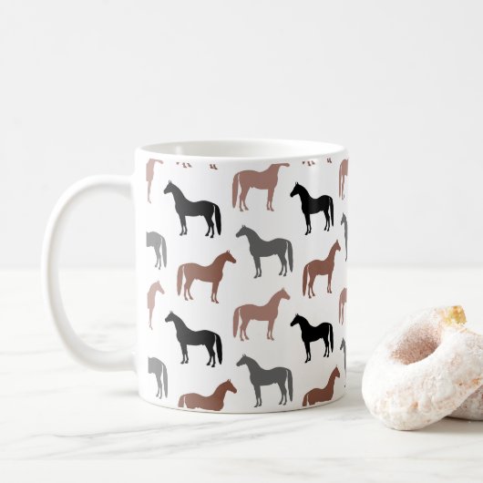 Mug Étalons noirs Brown et gris de Cheval (Avec donut)