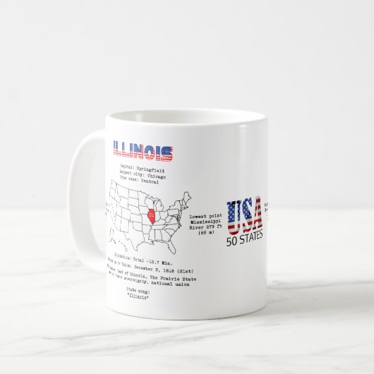Mug Etat américain de l'Illinois sur une carte et des (Devant gauche)