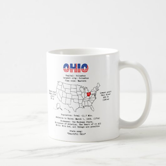 Mug Etat américain de l'Ohio sur une carte et des info (Droite)