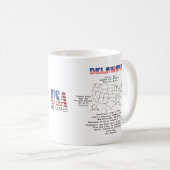 Mug État américain du Delaware sur une carte et des in (Devant droit)