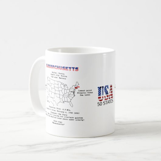 Mug Etat américain du Massachusetts sur une carte et d (Devant gauche)