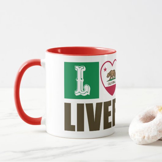 Mug Etat de Californie Drapeau Coeur Livermore (Avec donut)