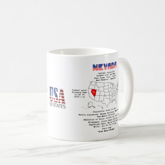 Mug Etat Nevada Américain sur une carte et des informa (Devant droit)