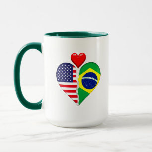 Mug États-Unis Brésil Cœurs drapeaux Patrimoinnes hisp
