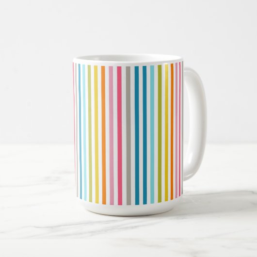 Mug Été Arc en ciel rayures Monogramme Script (Devant droit)