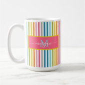 Mug Été Arc en ciel rayures Monogramme Script (Gauche)