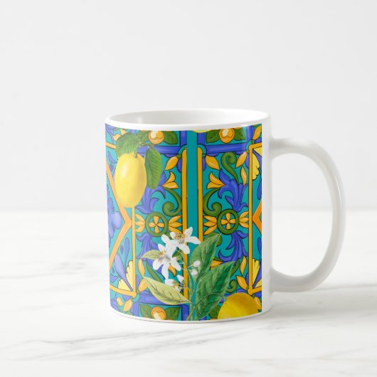 Mug Été, Carreaux siciliens, agrumes, oranges, majolic (Droite)