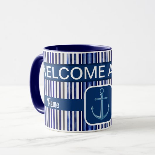 Mug Été Moderne Marine Blue Boat Stripes Collection (Devant gauche)