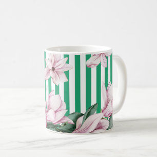 Mug Été, printemps, imprimé magnolia rayé vert