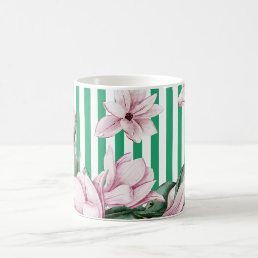 Mug Été, printemps, imprimé magnolia rayé vert (Centre)