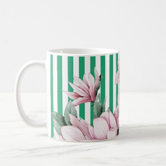Mug Été, printemps, imprimé magnolia rayé vert (Gauche)