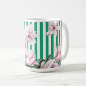 Mug Été, printemps, imprimé magnolia rayé vert (Devant droit)