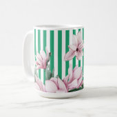 Mug Été, printemps, imprimé magnolia rayé vert (Devant gauche)