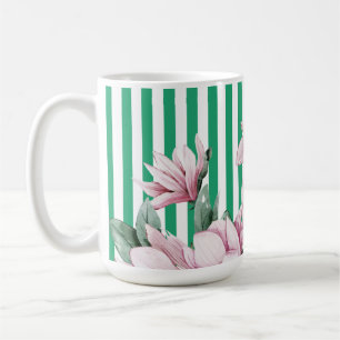 Mug Été, printemps, imprimé magnolia rayé vert