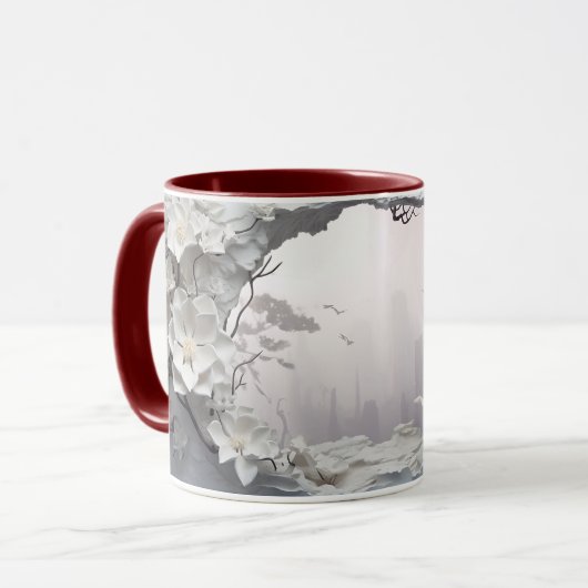 Mug Ethéal Blanc Floral Imaginaire Céramique ☕ café (Devant gauche)