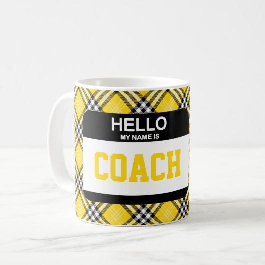 Mug Étiquette Black Gold Plaid COACH Nom (Devant gauche)