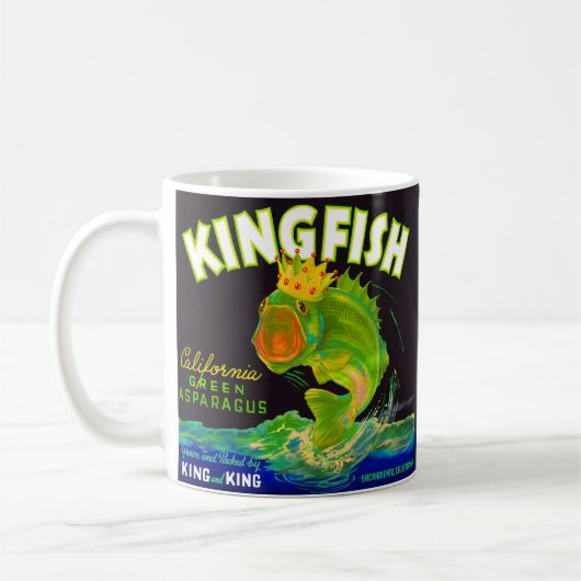 Mug étiquette de caisse d'asperges de Kingfish dans le (Gauche)