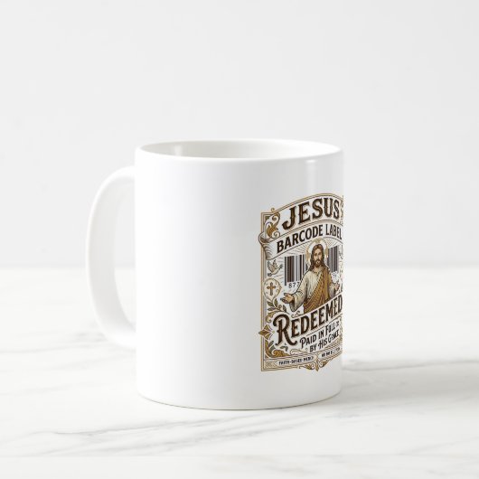 Mug étiquette de code-barres Jésus Rachetée Jésus code (Devant gauche)
