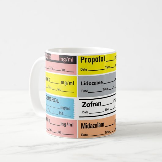 Mug Étiquette de médicaments d'anesthésie (Devant gauche)