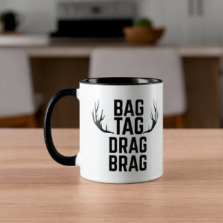 Mug Étiquette de sac glisser fier fun cerf arc fusil c