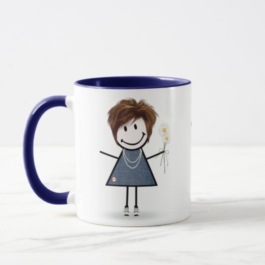 Mug Étiquette Figure Girl avec marguerites (Gauche)