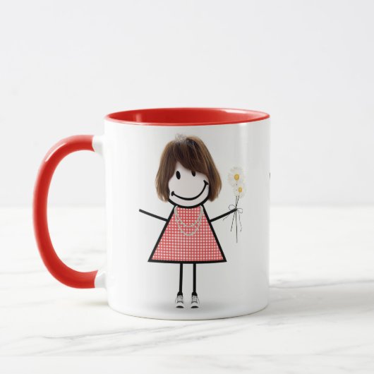 Mug Étiquette Figure Girl avec marguerites (Gauche)