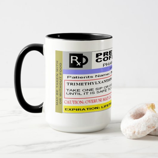 Mug ÉTIQUETTE personnalisé drôle de Rx - café de (Avec donut)