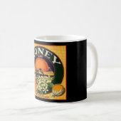 Mug étiquette publicitaire miel vintage et oranges (Devant droit)