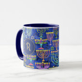 Mug Étoile de David Hanoukka de la Ménorah d'or bleu c (Devant gauche)