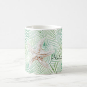 Mug Étoile de mer feuilles tropicales vertes