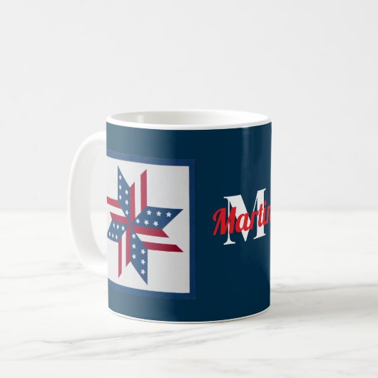Mug étoile patriotique motif monogramme rouge blanc bl (Devant gauche)