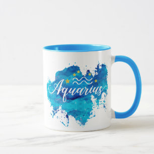 Mug Étoiles bleues d'or d'aquarelle de Verseau de