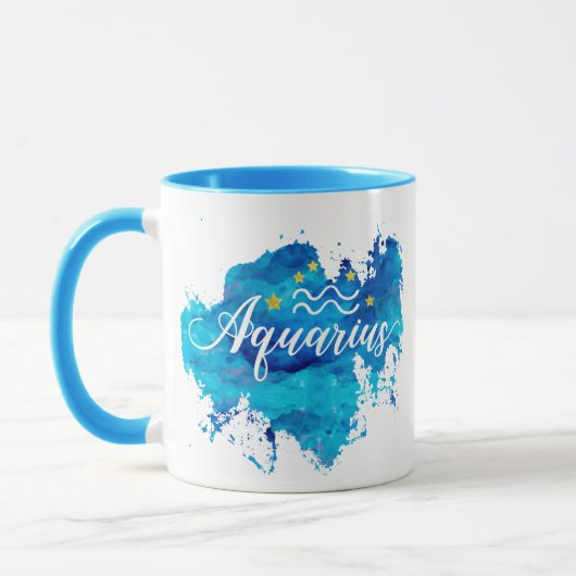 Mug Étoiles bleues d'or d'aquarelle de Verseau de (Gauche)