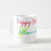 Mug Etoiles colorées heureux anniversaire ajouter nom (Devant gauche)