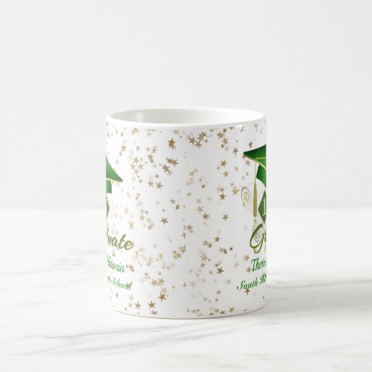 Mug Étoiles de graduation en or vert personnalisé 20XX (Centre)