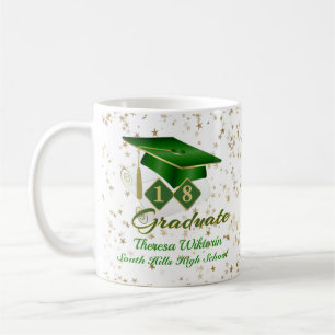 Mug Étoiles de graduation en or vert personnalisé 20XX