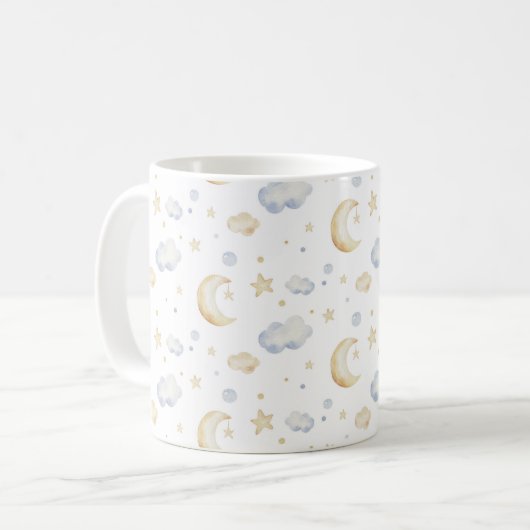 Mug Etoiles de lune d'aquarelle et Motif de nuage (Devant gauche)