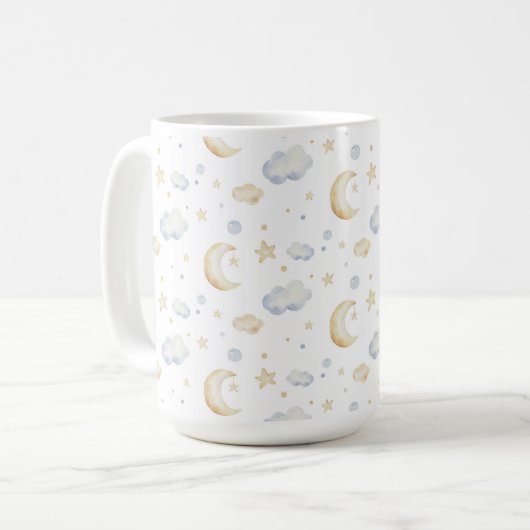 Mug Etoiles de lune d'aquarelle et Motif de nuage (Devant gauche)
