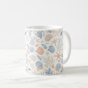 Mug Étoiles de mer Coquillages des côtes Bleu Crème Pê