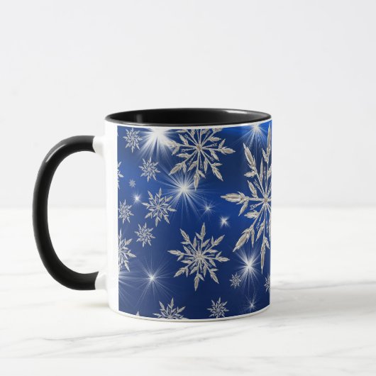 Mug étoiles de Noël bleu avec cristal de glace blanc (Gauche)