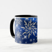 Mug étoiles de Noël bleu avec cristal de glace blanc (Devant gauche)