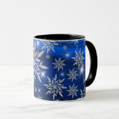 Mug étoiles de Noël bleu avec cristal de glace blanc (Devant droit)