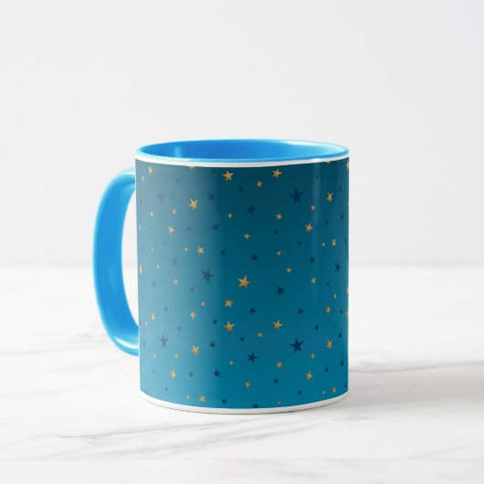 Mug étoiles d'or sur le bleu. (Devant gauche)